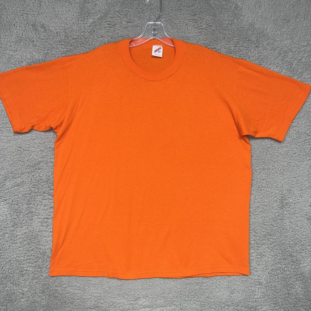 VTG JERZEES T Shirt Mens XL Orange Blank Single Stitch 80's 90's Made in USA Tee